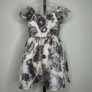 Rare Editions Girls Dress-6 girl-floral with metallic, fully lined puff‎ sleeves